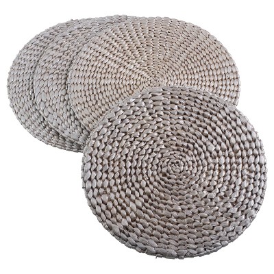 4pk 15" Hyacinth Hand Woven Round Placemat Silver- Saro Lifestyle