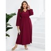 Coolmee Women's Plus Size Maxi Dress Causal V Neck Ruffle Pleated High Waist Slit Club Party Evening Long Dress - 4 of 4