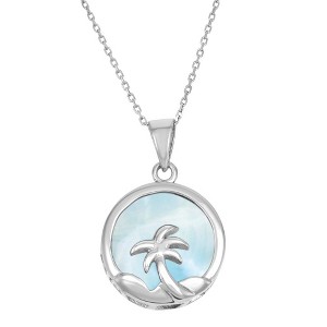 Caribbean Treasures Sterling Silver Round Larimar with Palm Tree 18" Pendant Necklace - Blue - 1 of 2