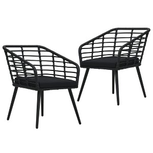 vidaXL Patio Chairs with Cushions 2 pcs Poly Rattan Black - 1 of 4
