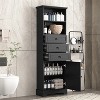 67.3 in. White Tall Storage Cabinet with 3 Drawers and Adjustable Shelves for Bathroom, Study, Office and Interior, MDF Board with Painted Finish - 2 of 4