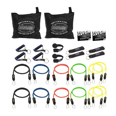 Bodylastics BLSET05 Max Tension High Quality 26 Piece Full Body Exercise Equipment Set with Anti Snap Weight Resistance Bands, Handles, and Anchors
