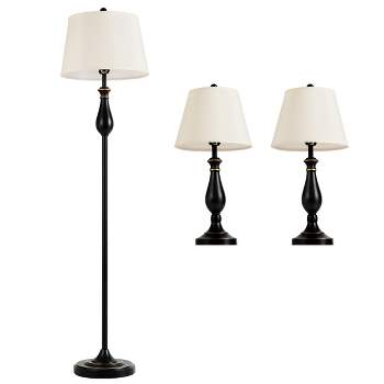 Tangkula 3-Pack Vintage Style Metal Floor and Table Lamp Set for Home Living Room