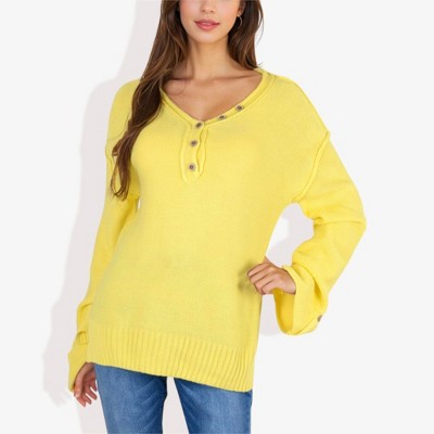 Anna-Kaci Women's V-Neck Henley Knit Sweater with Button Details