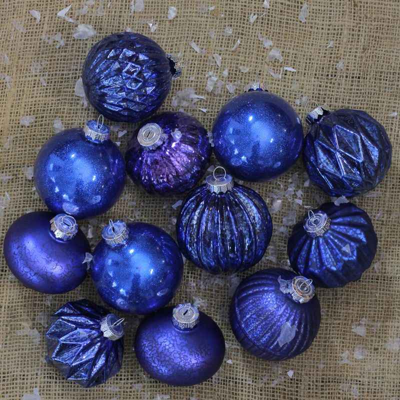 Northlight 12ct Royal Blue Multi Finish with Various Shaped Christmas Ornaments 3.75", 2 of 4