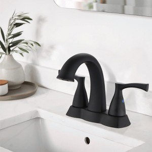 Gulches 2 Handle 4 Inch Centerset Bathroom Sink Faucet with Pop-Up Drain, Matte Black - 1 of 4
