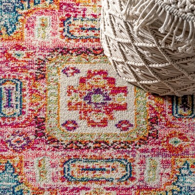 Bohemian Flair Blue and Red Medallion Area Rug