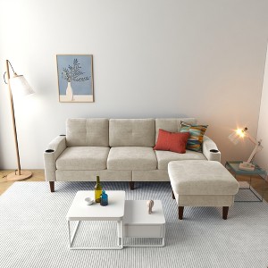 Convertible 3-Seater L-Shaped Fabric Sofa with Footstools, USB Port and Storage, Space-Saving Design for Living Room - 1 of 4