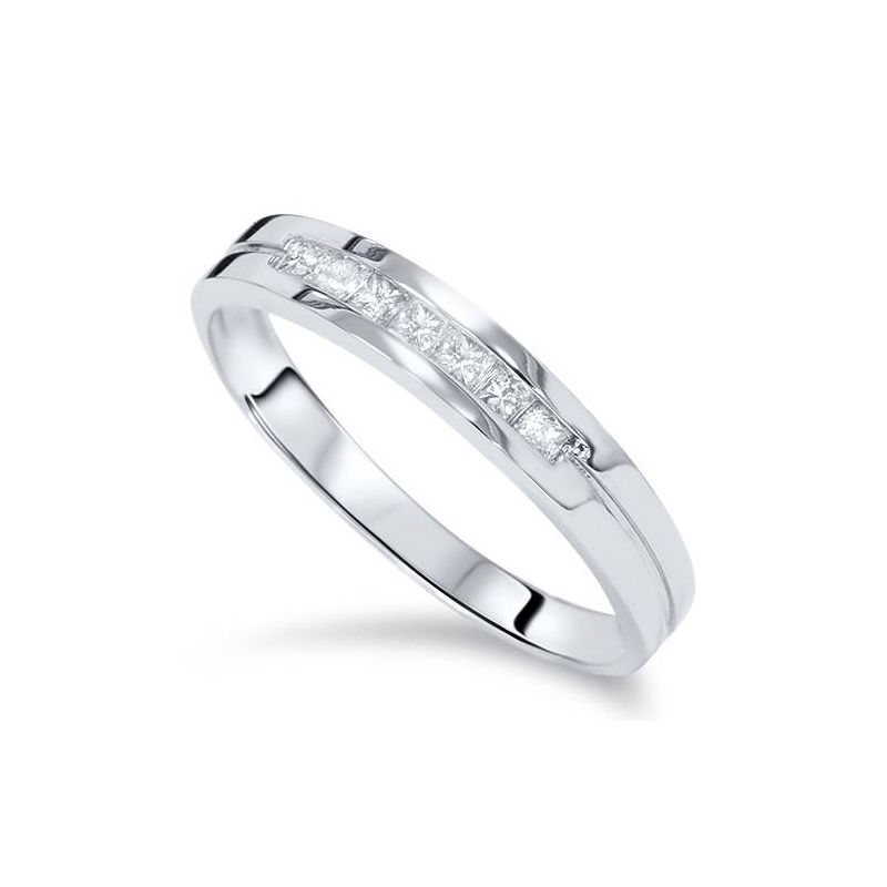 Pompeii3 3/8ct Mens Princess Cut Diamond Polished Wedding Ring 14K White Gold, 4 of 6