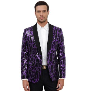 Clearlove Men's Sequin Blazer One Button Tuxedo Fashion Slim Fit Party Dinner Prom Shiny Suit Jacket,Black purple,M - 1 of 4