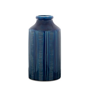 Blue Etched Terra Cotta Vase – 10.5"H – Decorative Indoor Vase By Melrose - 1 of 3