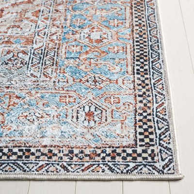 Large Blue and Orange Felt Velvet Round Area Rug