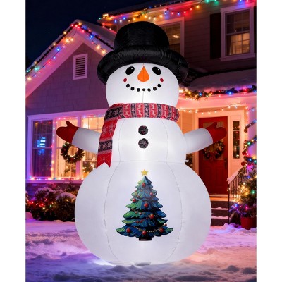 SUGIFT 8FT Lighted Inflatable Snowman with LED Lights, Waterproof Polyester Outdoor Christmas Decoration with Blower and Stakes