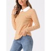 INSPIRE CHIC Women's Long Sleeves Contrast Peter Pan Collar Striped Blouse Top - 2 of 4