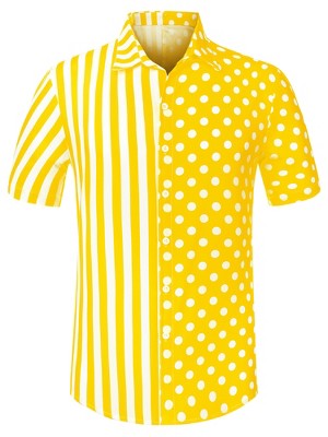 Lars Amadeus Men's Summer Stripe Polka Dots Short Sleeves Button Patchwork Hawaiian Shirt