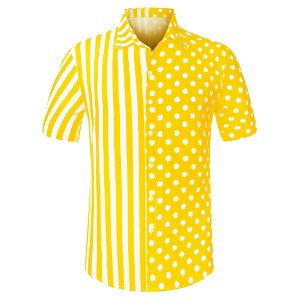 Lars Amadeus Men's Summer Stripe Polka Dots Short Sleeves Button Patchwork Hawaiian Shirt - 1 of 4