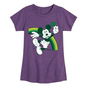 Girls' - Disney - Mickey Green Rainbow Fitted Short Sleeve Graphic T-Shirt - 1 of 4