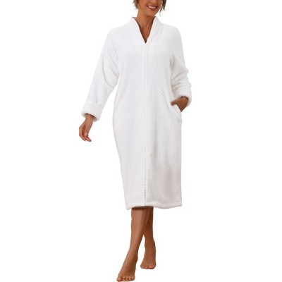 cheibear Women's Flannel Warm Cozy Fluffy Zipper Long Bathrobe