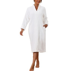 cheibear Women's Flannel Warm Cozy Fluffy Zipper Long Bathrobe - 1 of 4