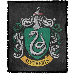 Harry Potter Slytherin Crest Blanket 50"x60" Woven Tapestry - 1 of 4