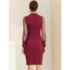 Allegra K Women's Mock Neck Mesh Dots Long Sleeve Button Decor Midi Sheath Dress - 4 of 4