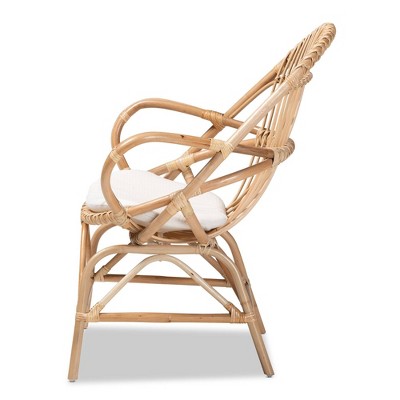 Jayden White Leather and Natural Rattan 31" Accent Chair