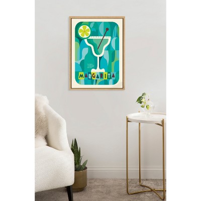 Colorful Mid-Century Margarita Print on Canvas with Natural Frame