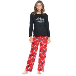 Casual Nights Women's Jersey Knit Long-Sleeve Top and Mircro Fleece Bottom Pajama Set - 1 of 4