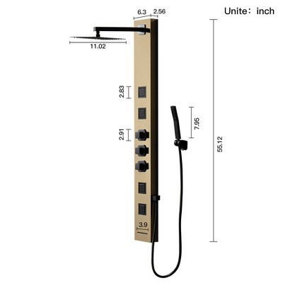 55'' Black and Gold Stainless Steel Shower Panel System