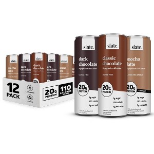 Slate Milk - High Protein Milk Shake, Chocolate Variety Pack - Chocolate, Dark Chocolate, Mocha Latte - 11 Fl Oz (Pack Of 12) - 1 of 4