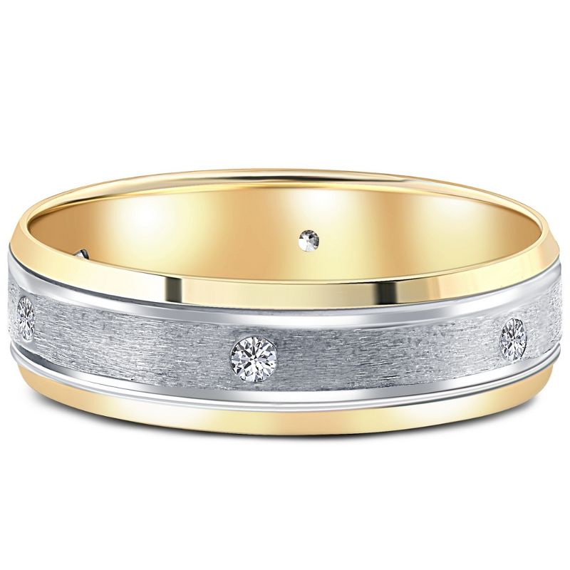 Pompeii3 14k White & Yellow Gold Diamond Men's Brushed Wedding Ring, 2 of 4