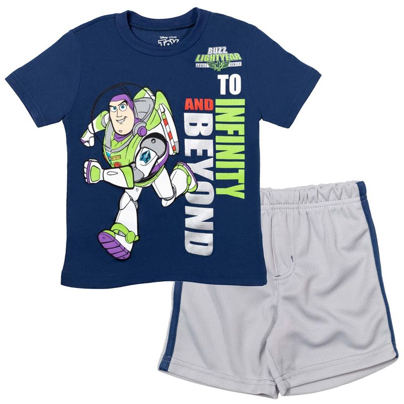 Disney Pixar Toy Story Woody Buzz Lightyear Bo Peep Rex Athletic T-Shirt Mesh Shorts Outfit Set Infant to Little Kid, 1 of 8