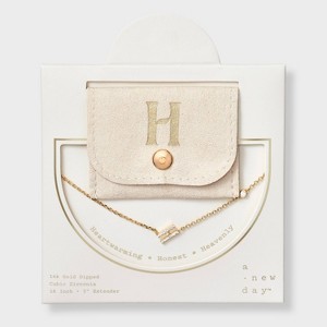 14K Gold Dipped Cubic Zirconia Initial Necklace - A New Day™ - 1 of 4