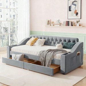 Luxystar Twin Size Upholstered Daybed with 2 Storage Drawers, Armrests and USB Ports, Tufted Backrest Sofa Bed for Living Room - 1 of 4