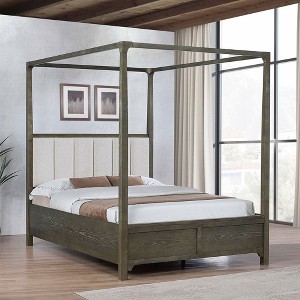 Queen Size Canopy Bed with Upholstered Headboard for Bedroom - 1 of 4
