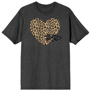 Valentine's Day Cheetah Heart Be Mine Crew Neck Short Sleeve Charcoal Heather Women's T-shirt - 1 of 3