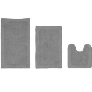 Edge Bath Rug 100% Premium Cotton Ultra-Soft Water Absorbent Tufted Solid Reversible 3 Piece Bathroom Rug Set for Machine Washable Bathmat - 1 of 4