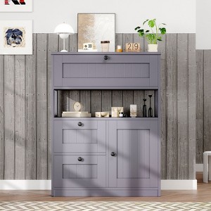 Hyleory Cabinet Wooden Storage Organizer with 1 Door and 3 Drawers, Free-Standing Cupboard for Kitchen/Living Room/Bathroom Use - 1 of 4
