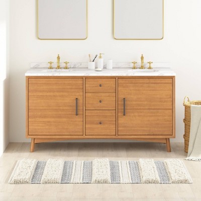 Asher Natural and Gray Cotton Blend Striped Bath Rug