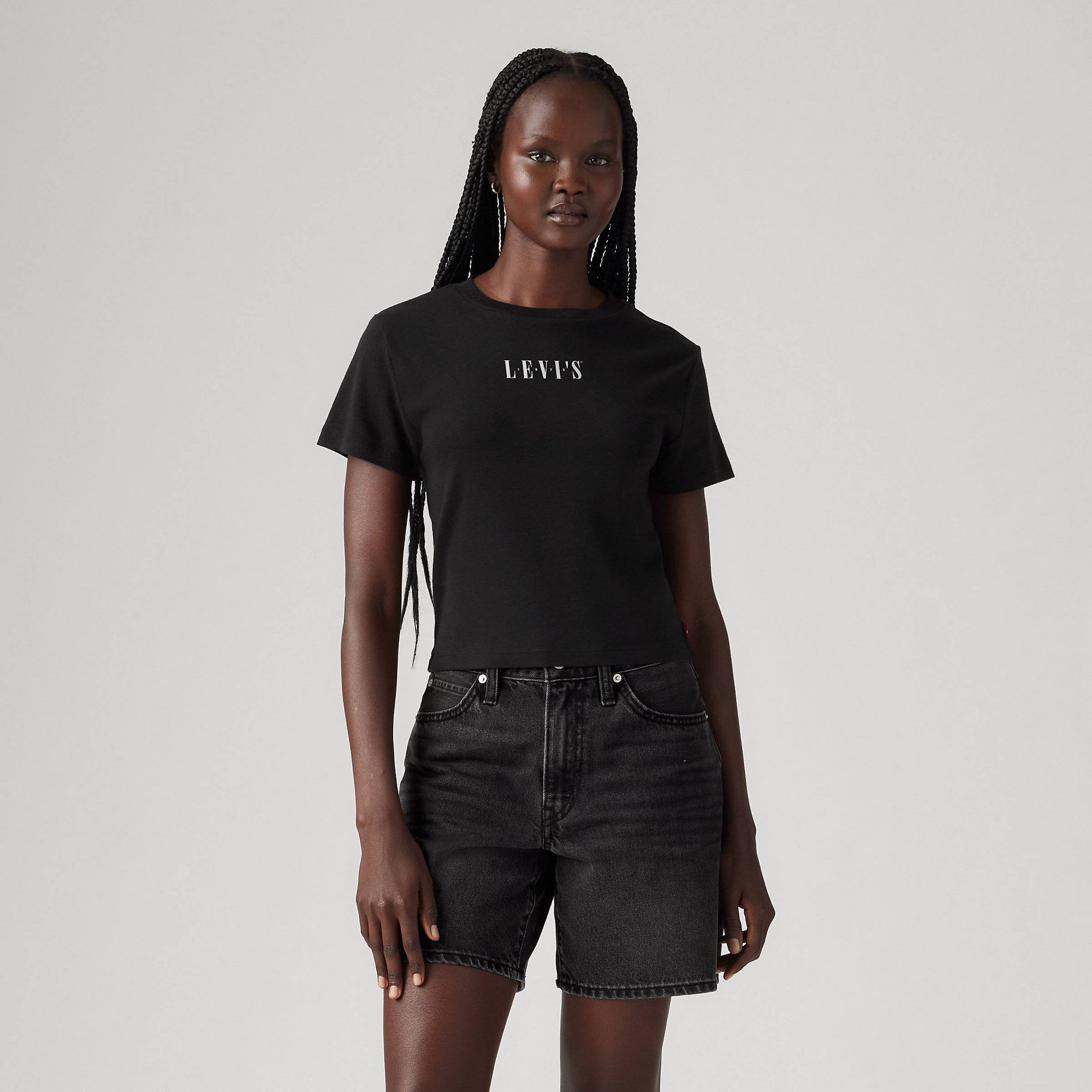 Levi's® Women's Essential Sporty T-Shirt - Caviar XL: Lightweight Cotton Knit, Crew Neck, Logo Pattern