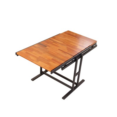 Vynxaria Extendable 2-in-1 Dining Table: Shelf to Table with Metal Frame, Industrial Rustic for Small Spaces/Kitchen