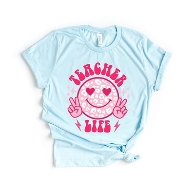 Simply Sage Market Women's Teacher Life Leopard Smiley Face Short Sleeve Graphic Tee