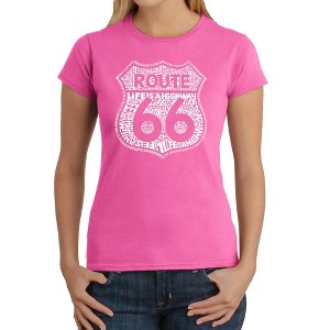 LA Pop Art Women's Word Art T-Shirt - Route 66 - Life is a Highway - 1 of 4