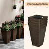 SKRAN 28" Tall Outdoor Planters, Set of 3 Large Taper Planters with Drainage Holes and Plug, Faux Wood Plastic Flower Pots for Garden, Patio - 4 of 4