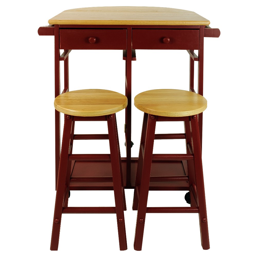 Photos - Other Furniture Breakfast Cart with Drop Leaf Table & Stool Set - Red - Flora Home