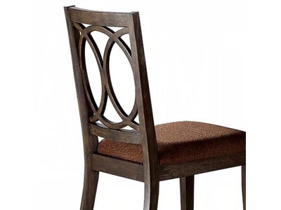 High-Back Brown Fabric Upholstered Side Chair in Espresso Wood - Set of 2