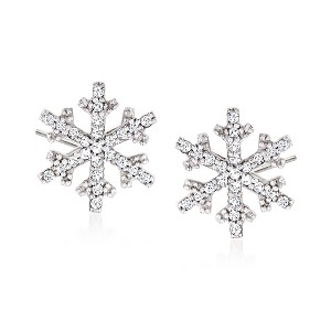 Ross-Simons 0.15 ct. t.w. Diamond Snowflake Stud Earrings in 14kt White Gold - 1 of 4