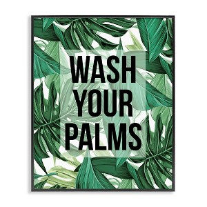 Stupell Industries Wash Your Palms Bathroom Phrase Green Plant Leaves Framed Giclee Art, Black, 11" x 14" - 1 of 4