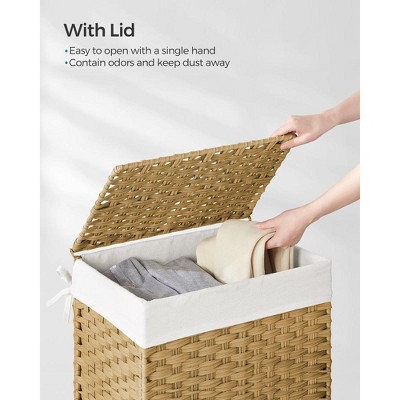 Natural Wicker Rectangular Laundry Hamper with Lid and Liner