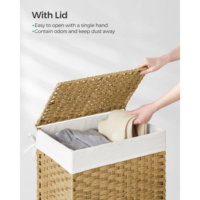 SONGMICS Laundry Hamper Bamboo Laundry Basket with Lid and Handles Wicker hamper, 3 of 9